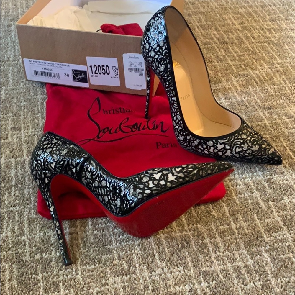 Christian Louboutin heels w/lace embossing.
